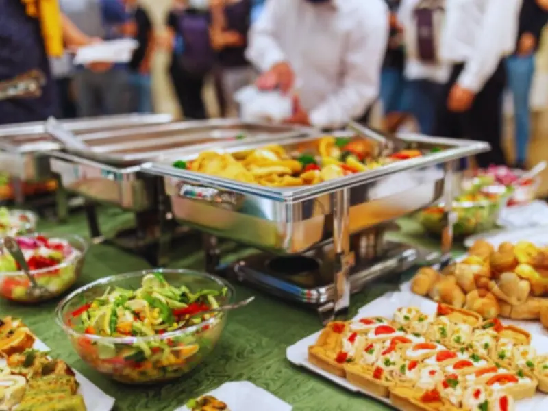 Function buffet with chafing dishes, salads and savoury snacks catered in Bloemfontein