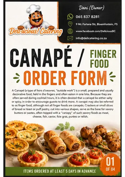 Cover of the Deli-icious! canape finger food order form PDF