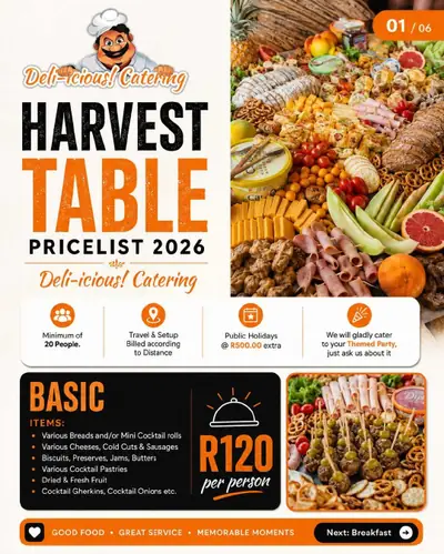 Cover of the Deli-icious! harvest table pricelist 2026 PDF