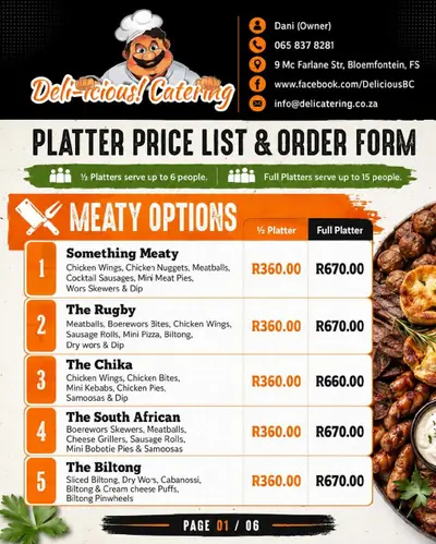 Cover of the Deli-icious! platter price list and order form PDF