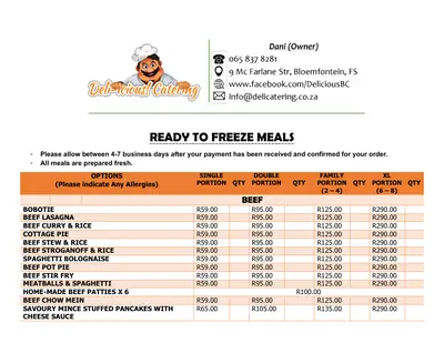 Cover of the Deli-icious! ready to freeze meals order form PDF