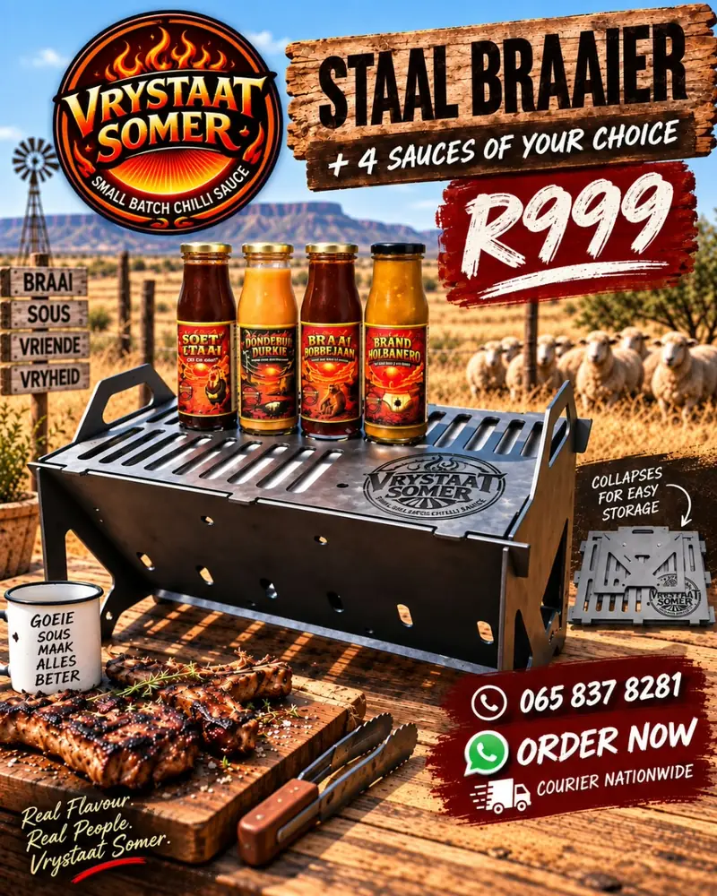 Staal Braaier – Collapsible steel braai + 4 sauces of your choice